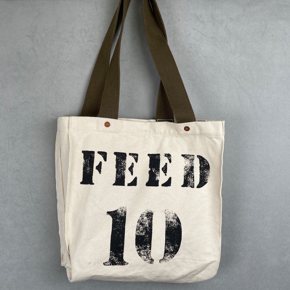 FEED 10 Canvas Tote Bag Natural Off-White Olive Green Straps Bulldog Drummond‎